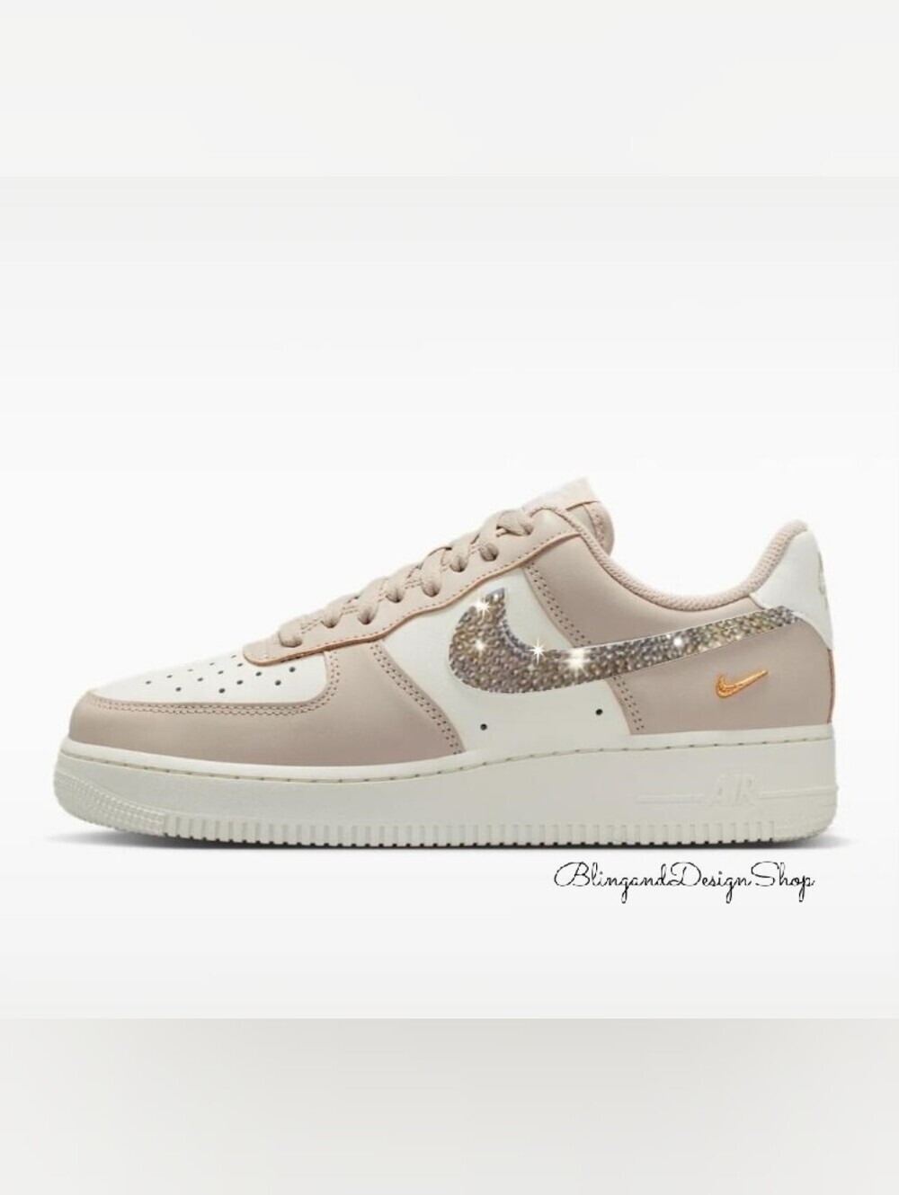 New! Swarovski Nike Air Force 1 07 Womens Shoes Customized With Gold Crystals